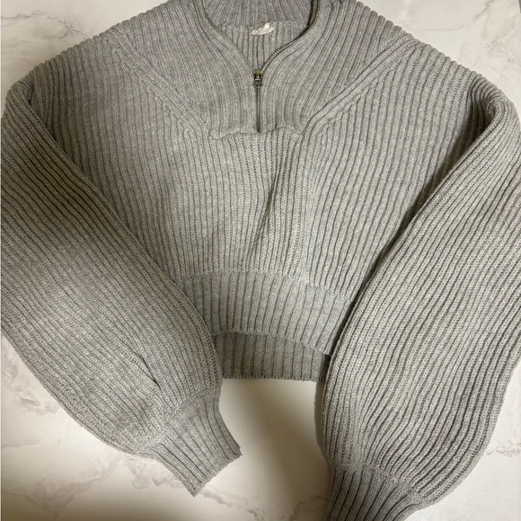 Garage Gray Ribbed Quarter Zip Sweater - Picture 1 of 2